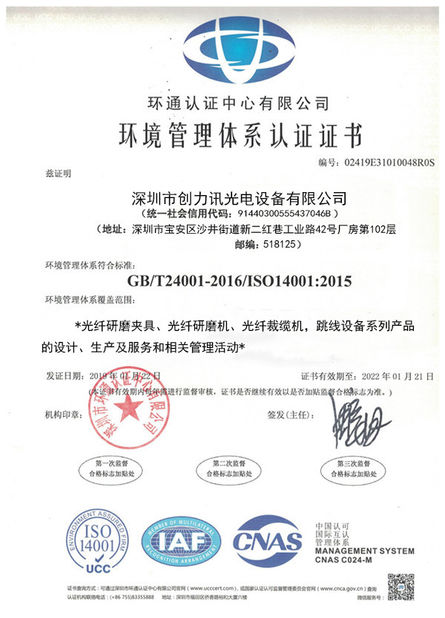 China Shenzhen Chuanglixun Optoelectronic Equipment Co., Ltd. certificaten